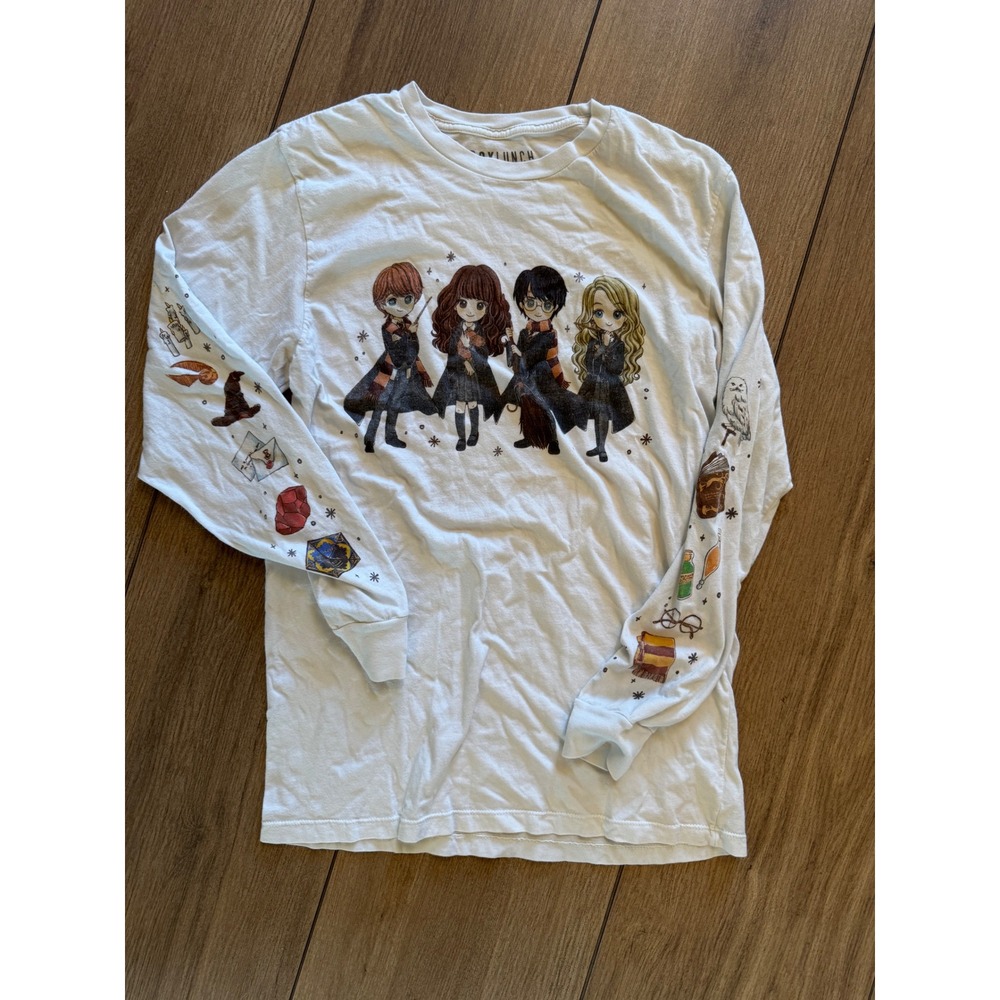 BoxLunch Harry Potter Chibi Characters Long Sleeve White Graphic Tee Small